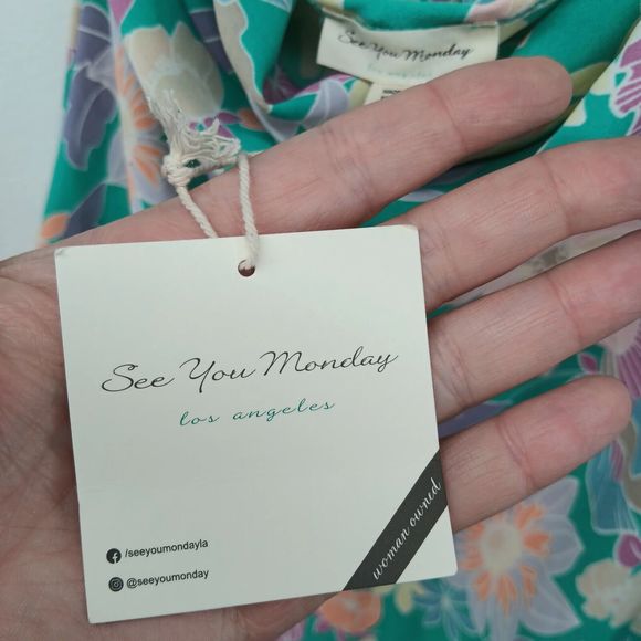 NWT See You Monday Dress Womens SZ M Cowl Neck Tied Halter Stretch Floral Print - Picture 5 of 16